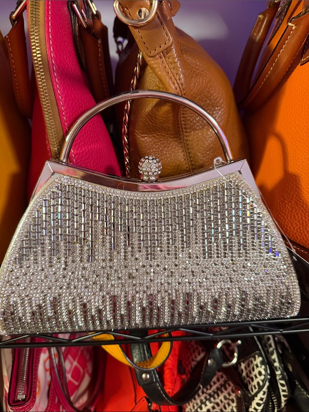 Silver Crystal Evening Clutch with Top Handle